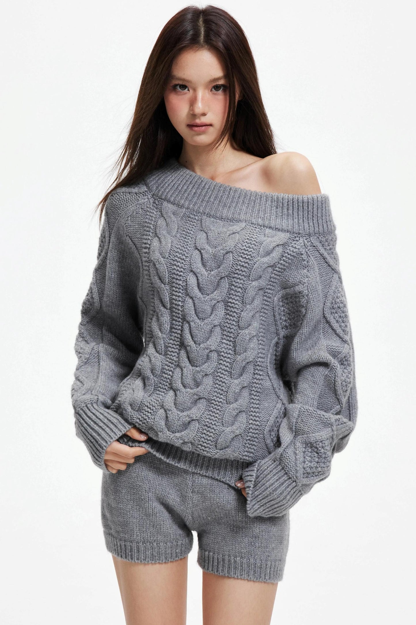 Lazy Wool Slanted Sweater Set
