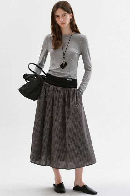Gray Plaid Cotton A-Line Skirt