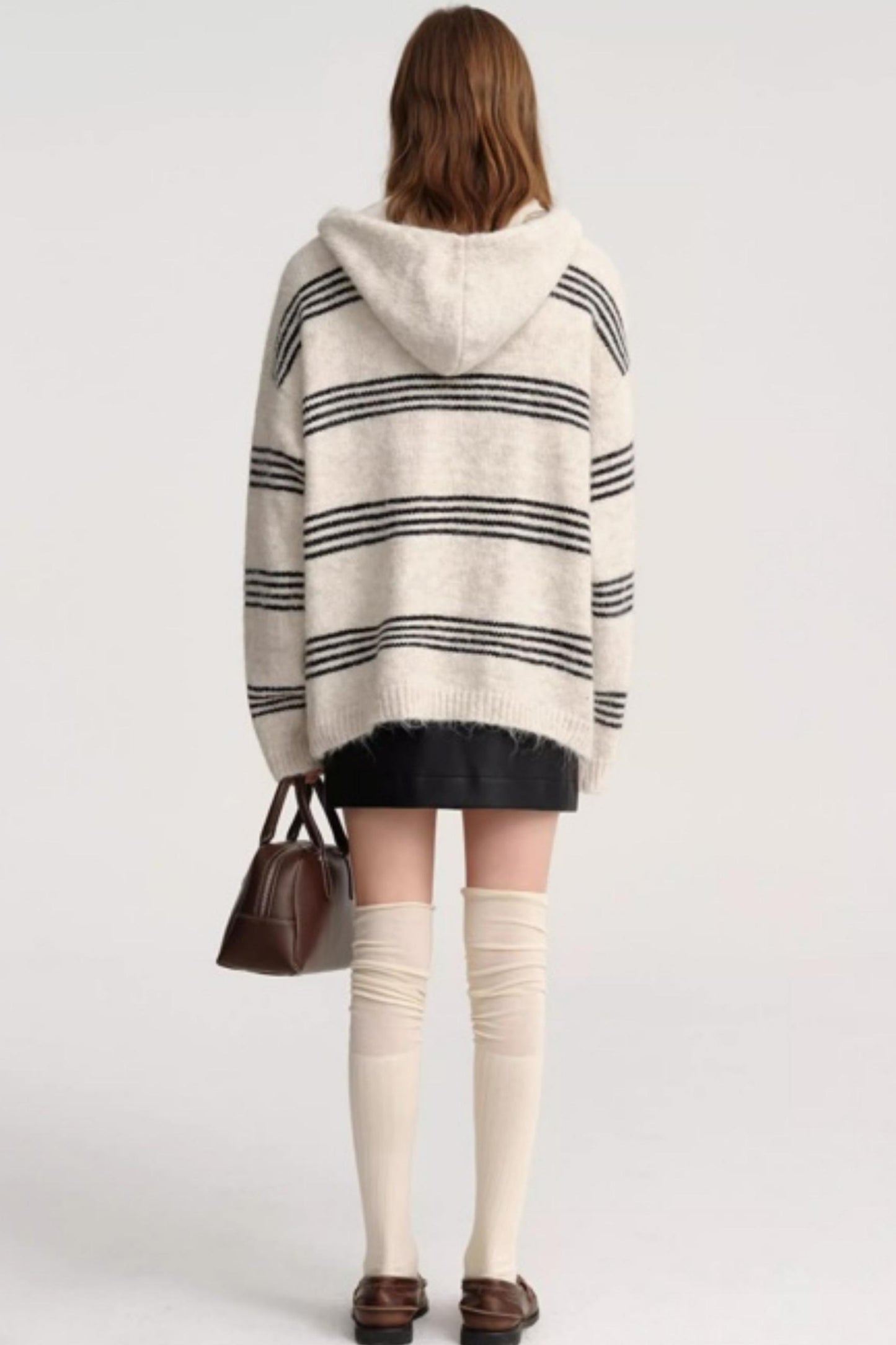 Striped Wool Hooded Knit Cardigan