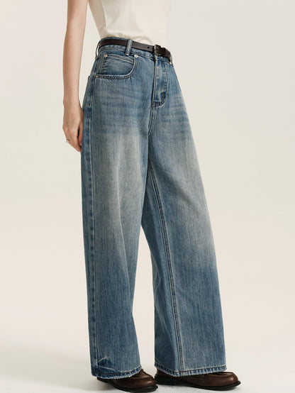 8.15 New Entrants 85% Off Light Blue Washed Jeans Spring and Autumn 2024 High-waisted Straight Casual Wide-leg Pants