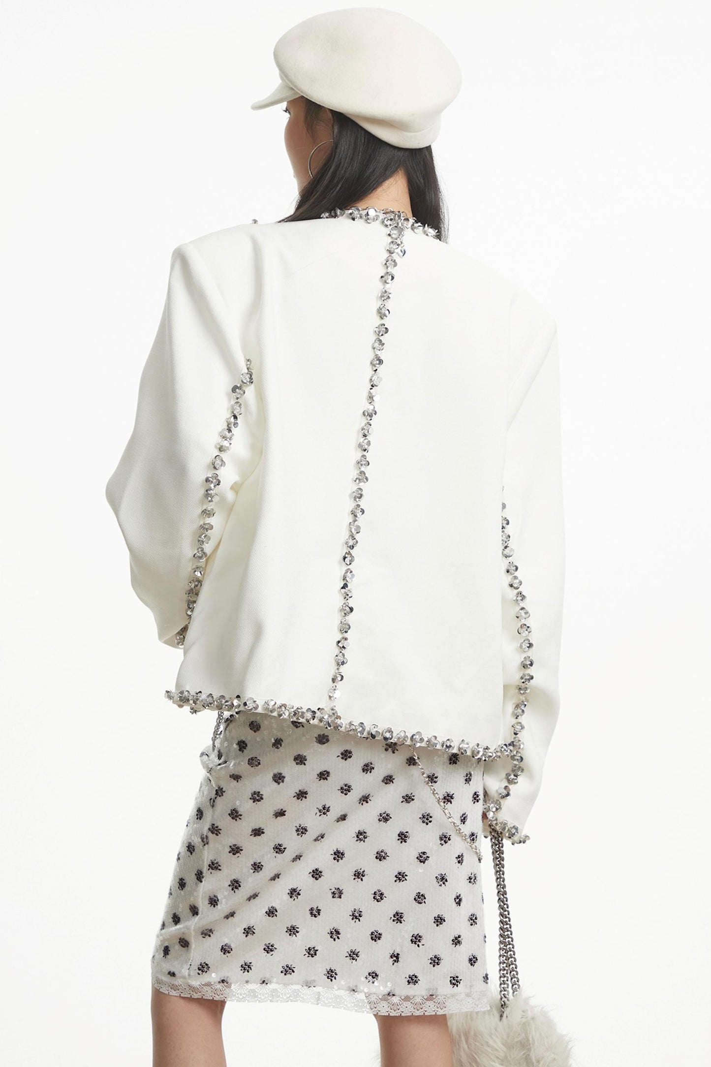 White Sequin Shoulder Jacket