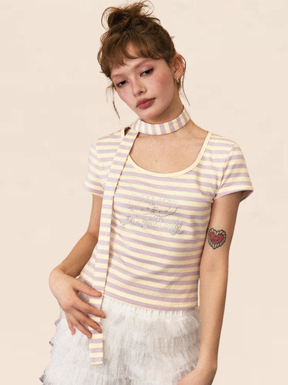 Striped Diamond Shoulder Crop Top