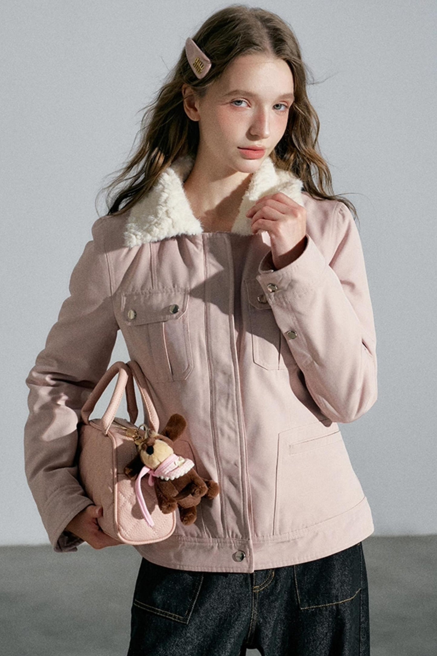 Lapel Pink Cotton Jacket
