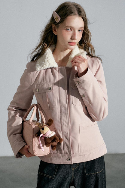 Lapel Pink Cotton Jacket