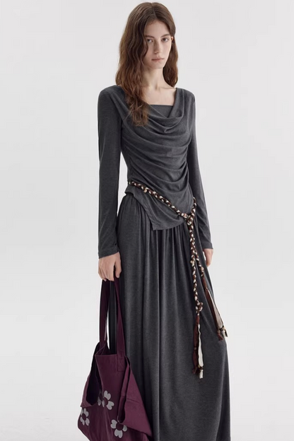 비대칭 스택 칼라 블라우스