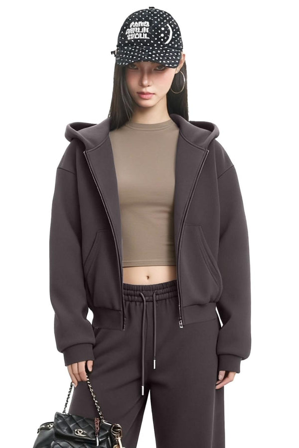 Black Hooded Sweatshirt Jacket Set-Up