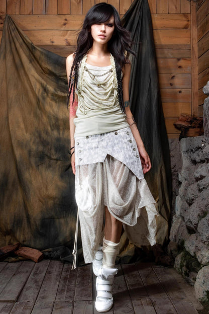 Vintage Patchwork Mesh Maxi Skirt