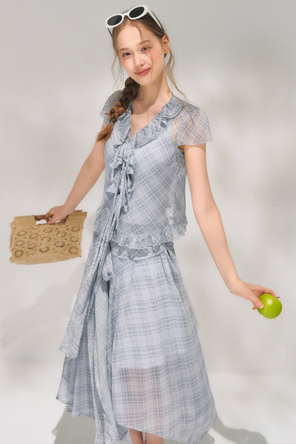 Completo a Due Pezzi Retro a Quadri in Chiffon