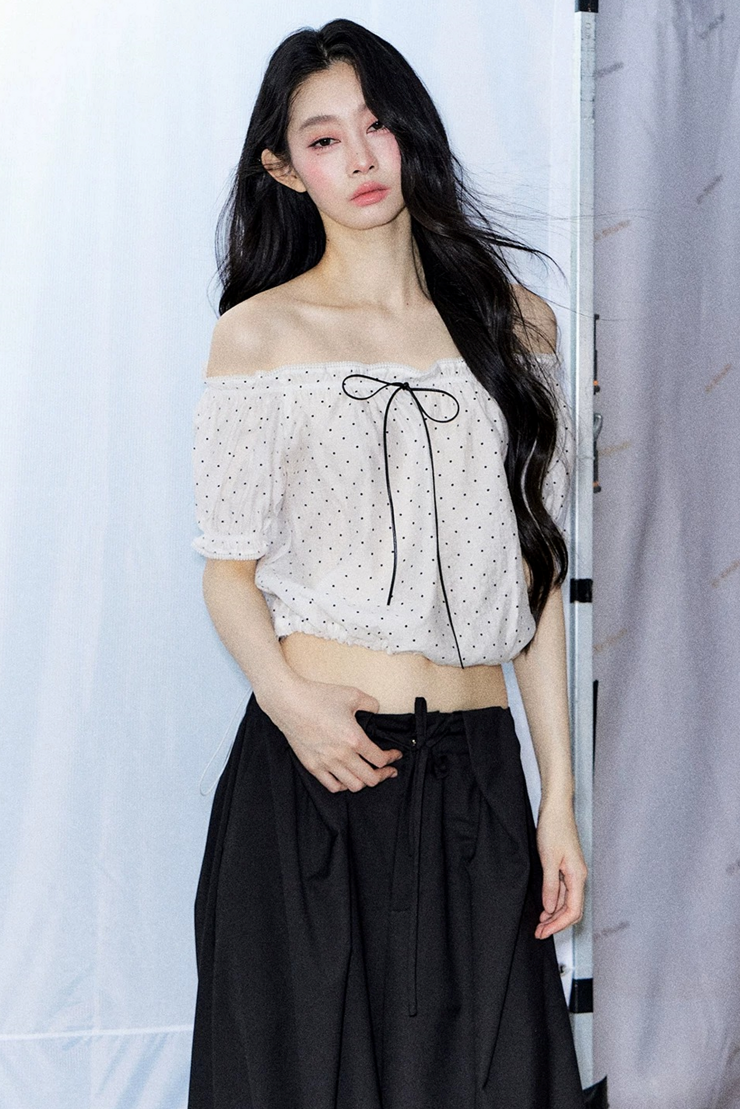 Polka Dot Bow Blouse and Pants Set-Up