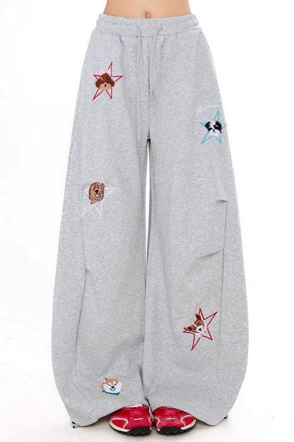 Retro Star Embroidered Sweatpants
