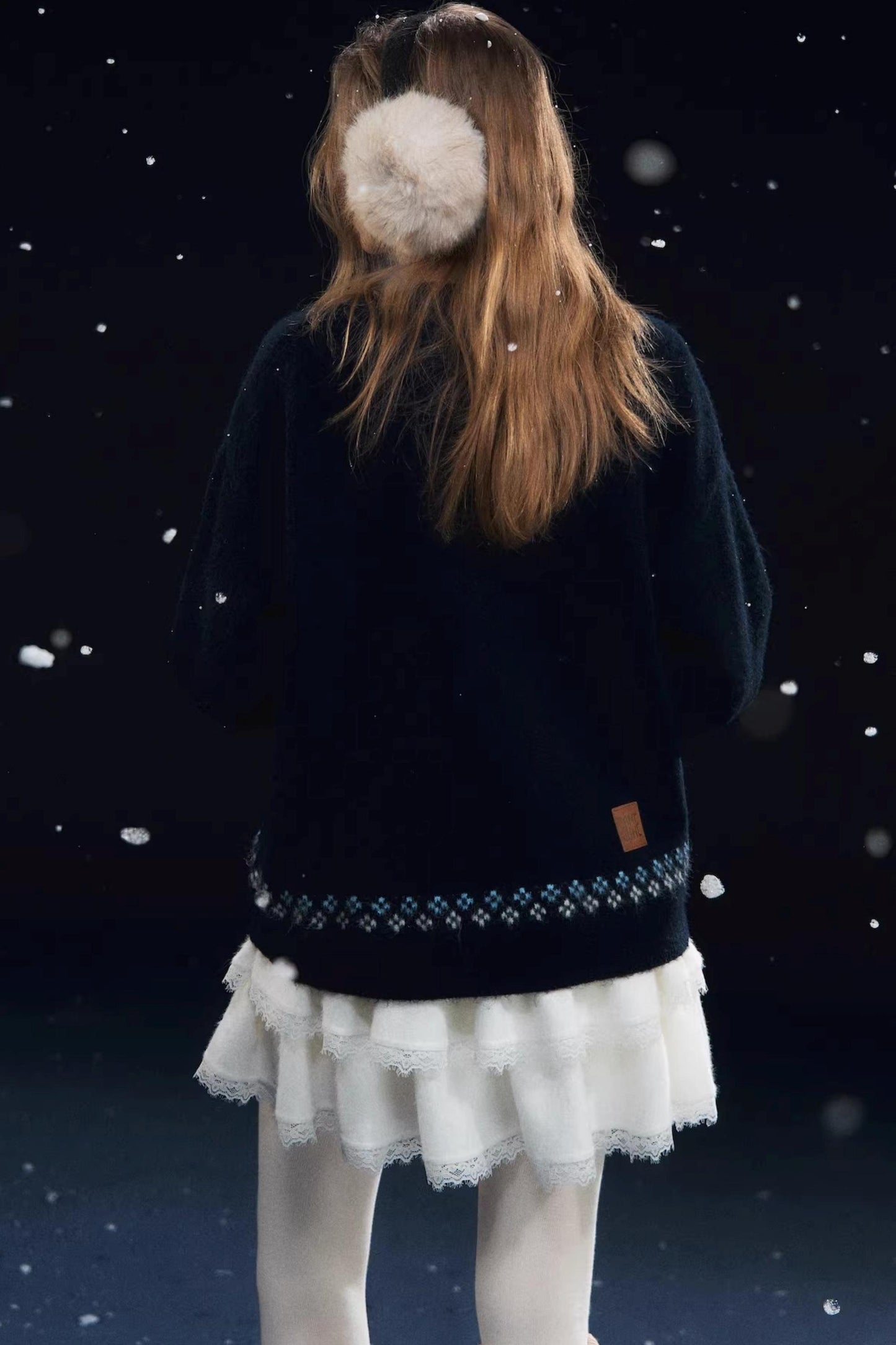 Snowflake Pony Soft Round Neck Sweater