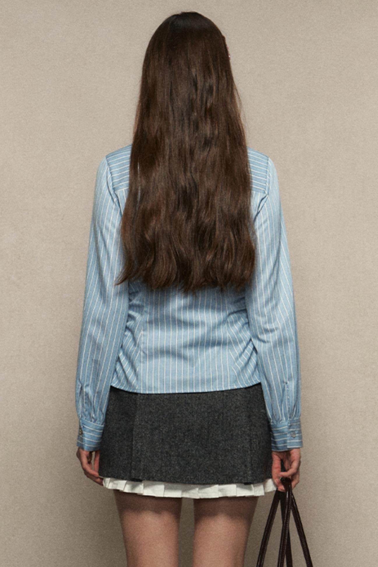 Vintage Blue & White Striped Tie Shirt