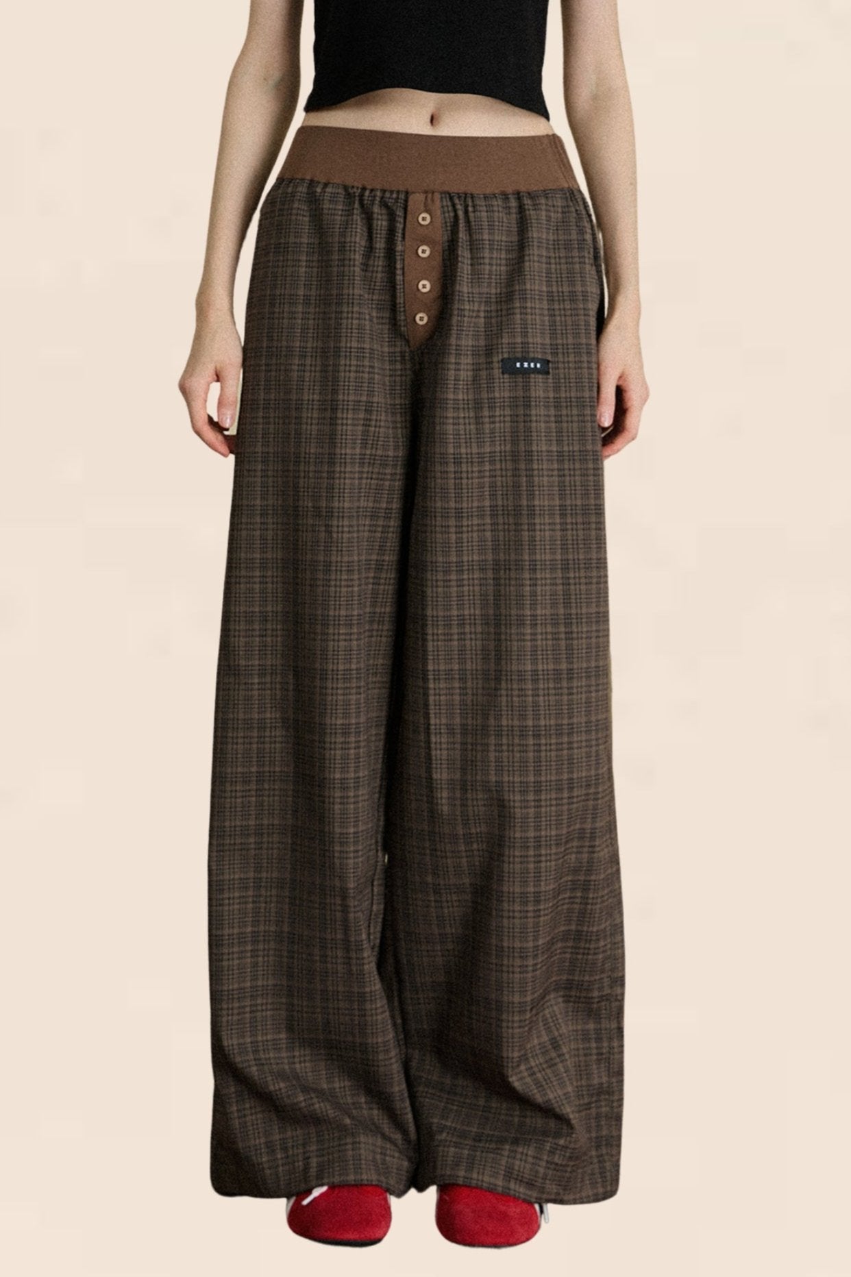 Black White Plaid Wide-leg Pants