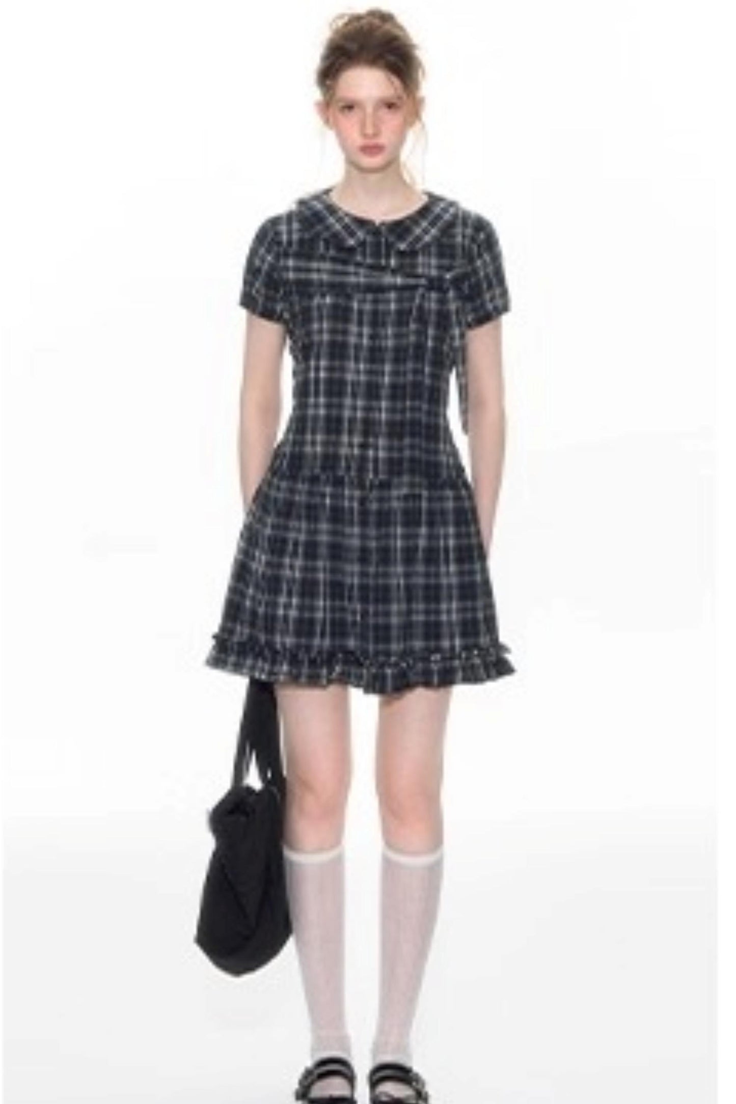 Original Lace-up Plaid Dress