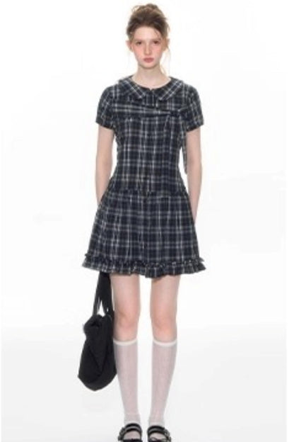 Original Lace-up Plaid Dress