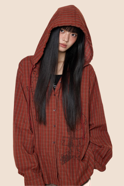 Hooded Plaid Lightweight Loose Jacket