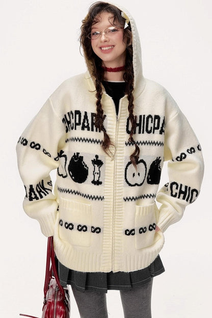 Lazy Fair Island Jacquard Sweater Hooded Jacket