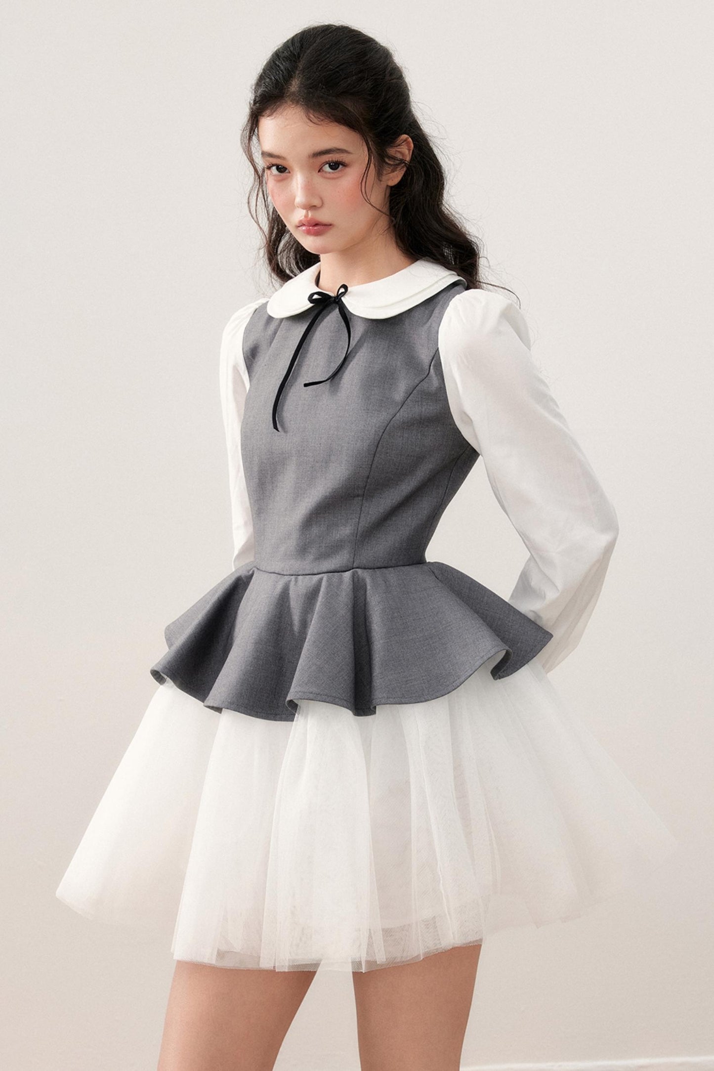 Doll Collar Princess Patchwork Puffy Dress