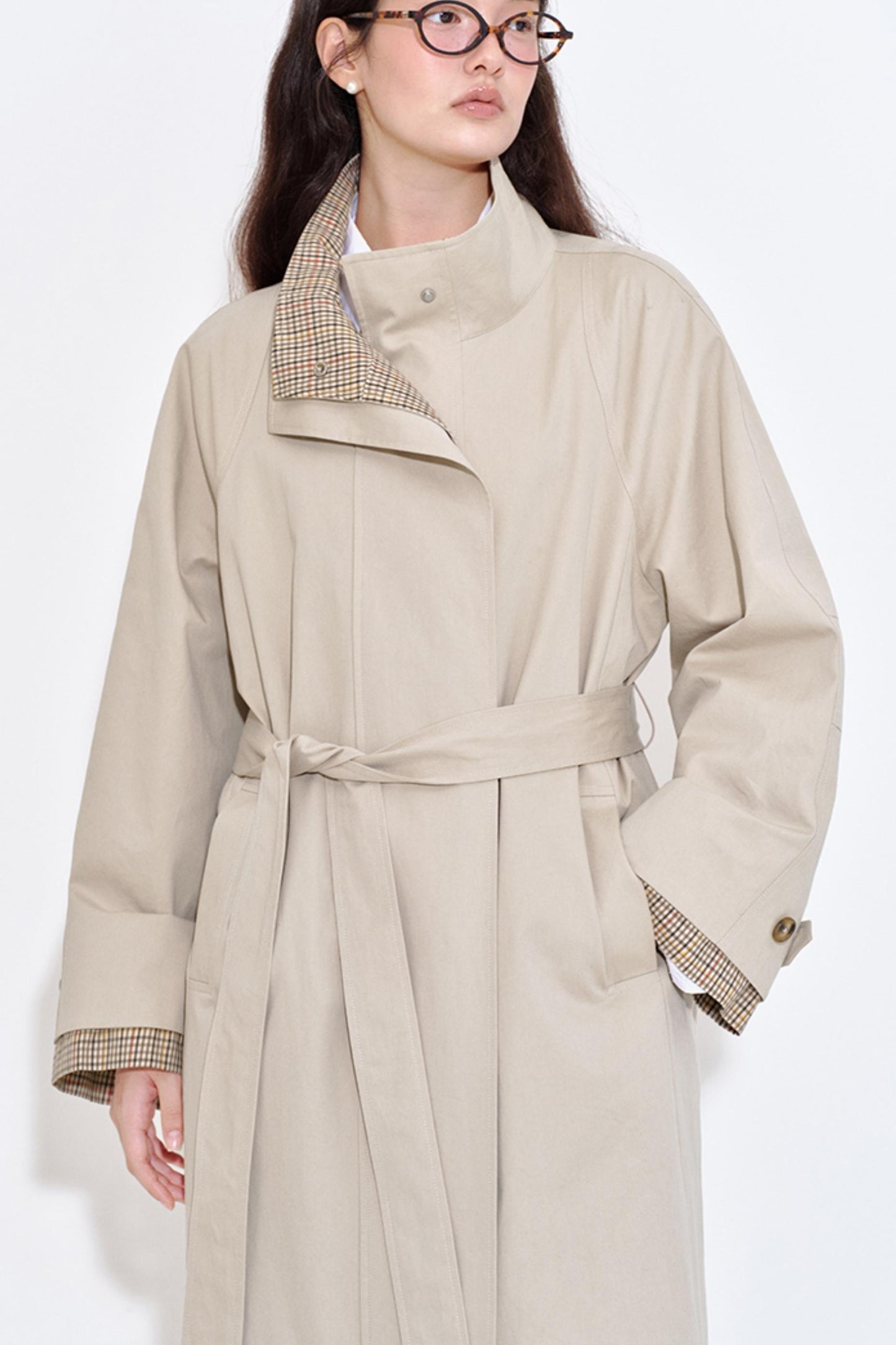 Special Split Plaid Trench Coat