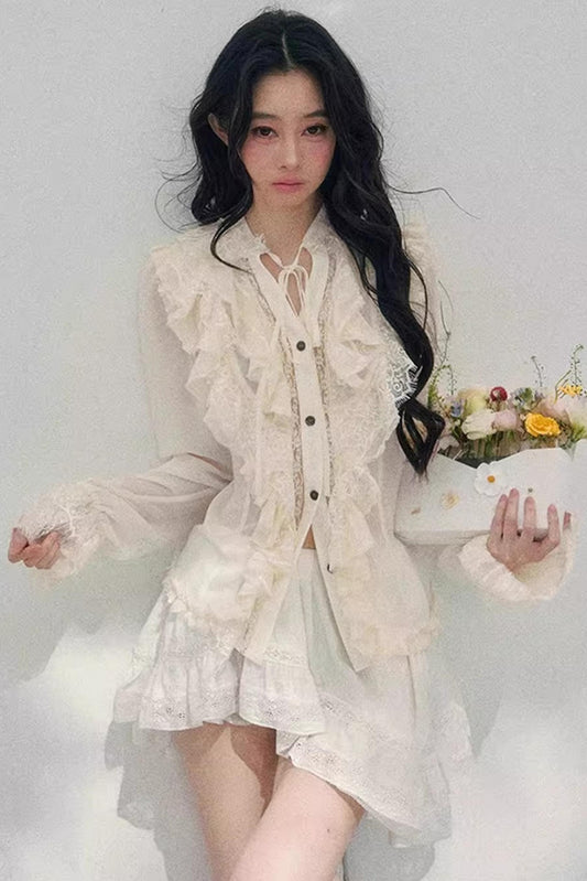 Ruffled Lace Court Top