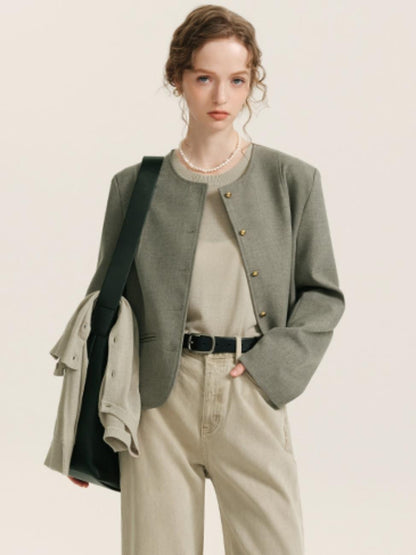 Short French Round Neck Jacket With Vest Set-Up