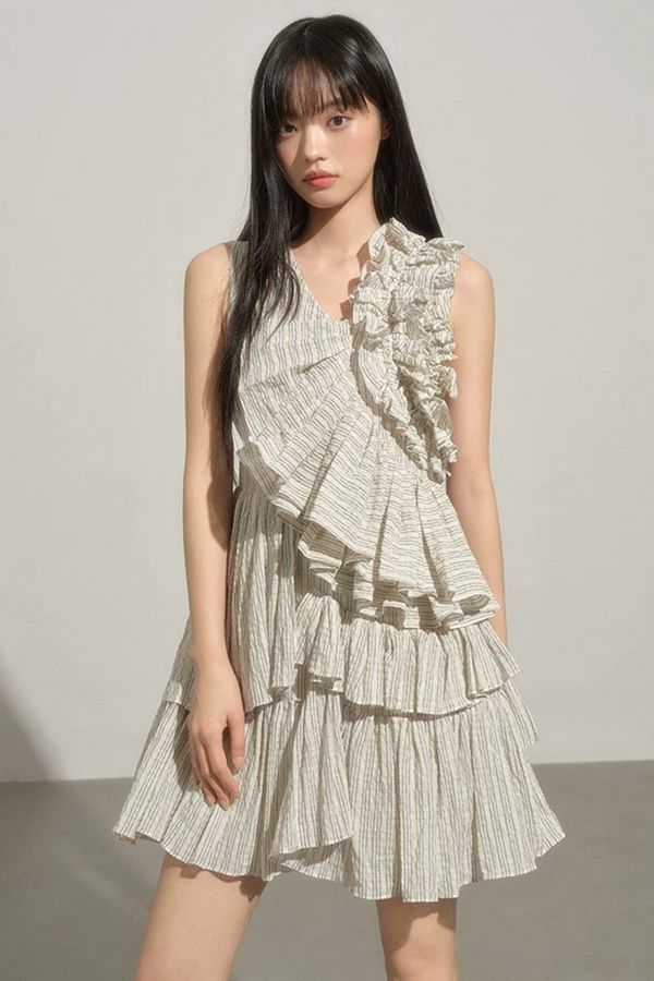 Asymmetrical Striped Linen Dress