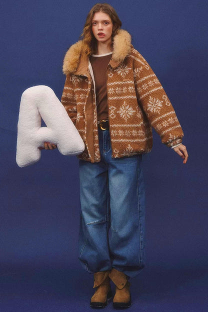 Fair Isle Fur Collar Jacket