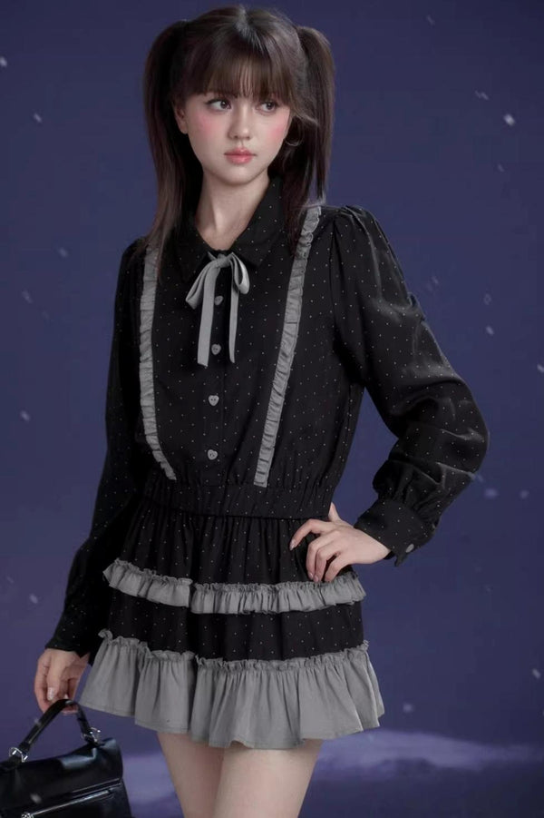 Dark Gray Polka Dot Dress