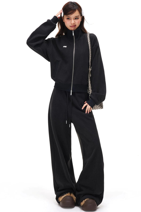 Fleece Zipper Jacket and Pants Suit Set-Up