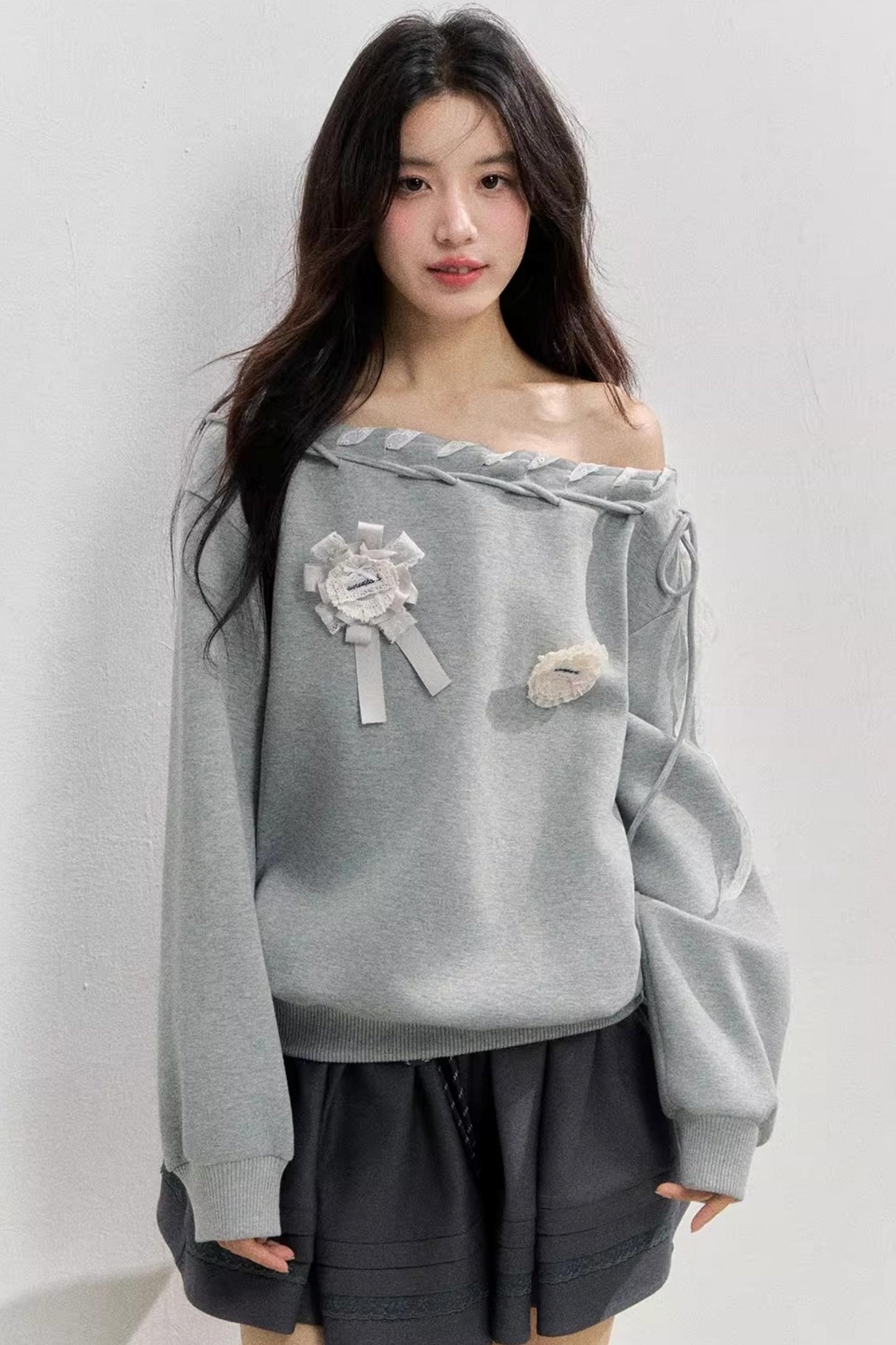 Gray Shoulder Sweatshirt