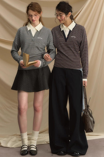 High-Intelligence Striped Long-Sleeved T-Shirt