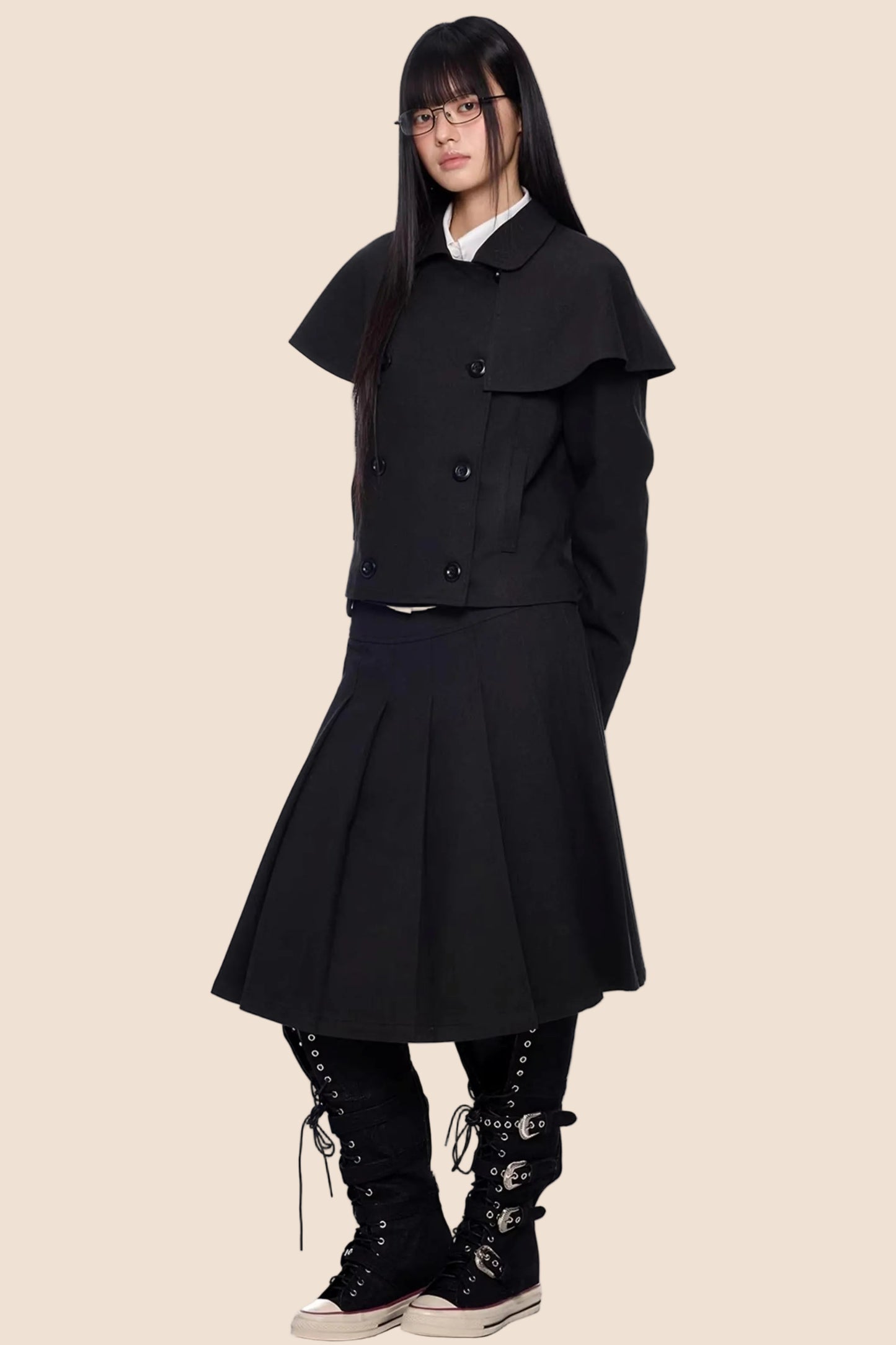 Retro Pleated A-Line Skirt