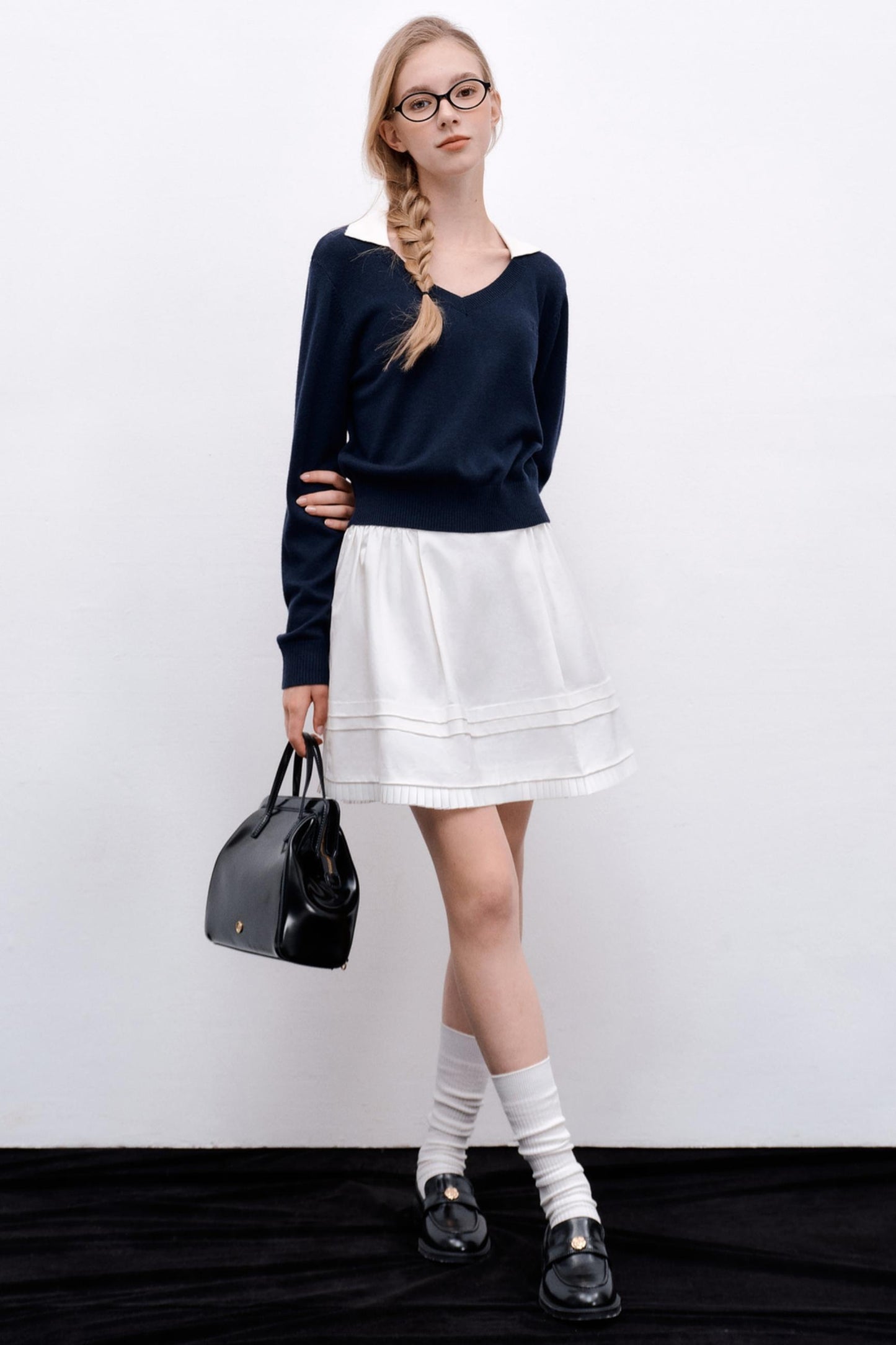 Glossy Pleated Puffy A-Line Skirt