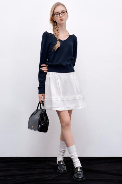 Glossy Pleated Puffy A-Line Skirt