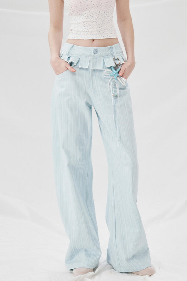 Lace Detail High Waist Wide Pants