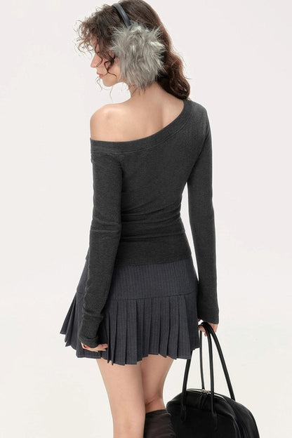 Slanted Shoulder Long Sleeve T-Shirt