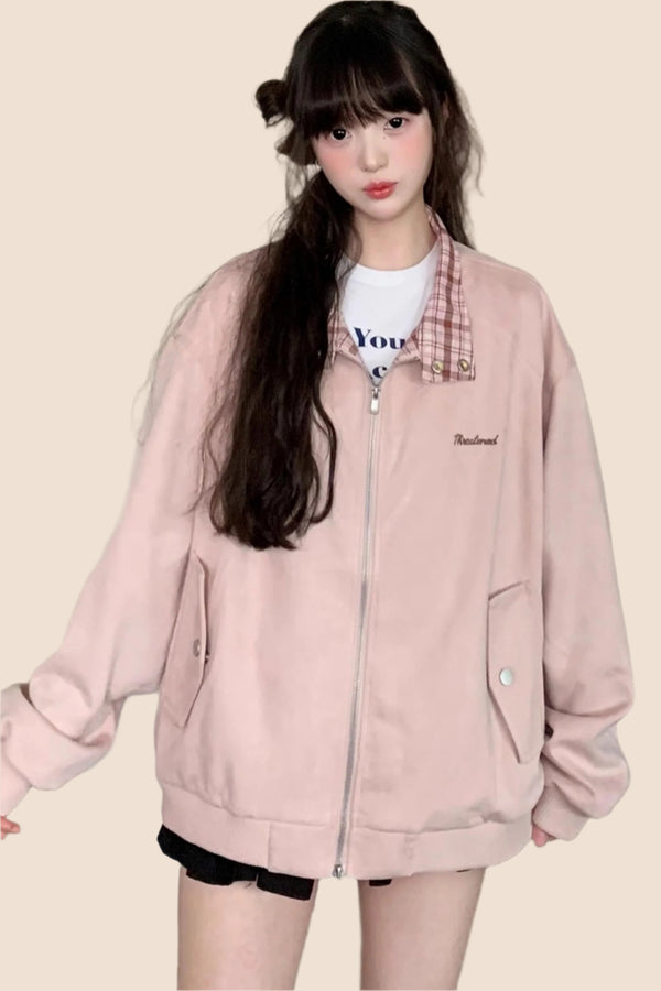 American Vintage Lapel Embroidered Suede Jacket