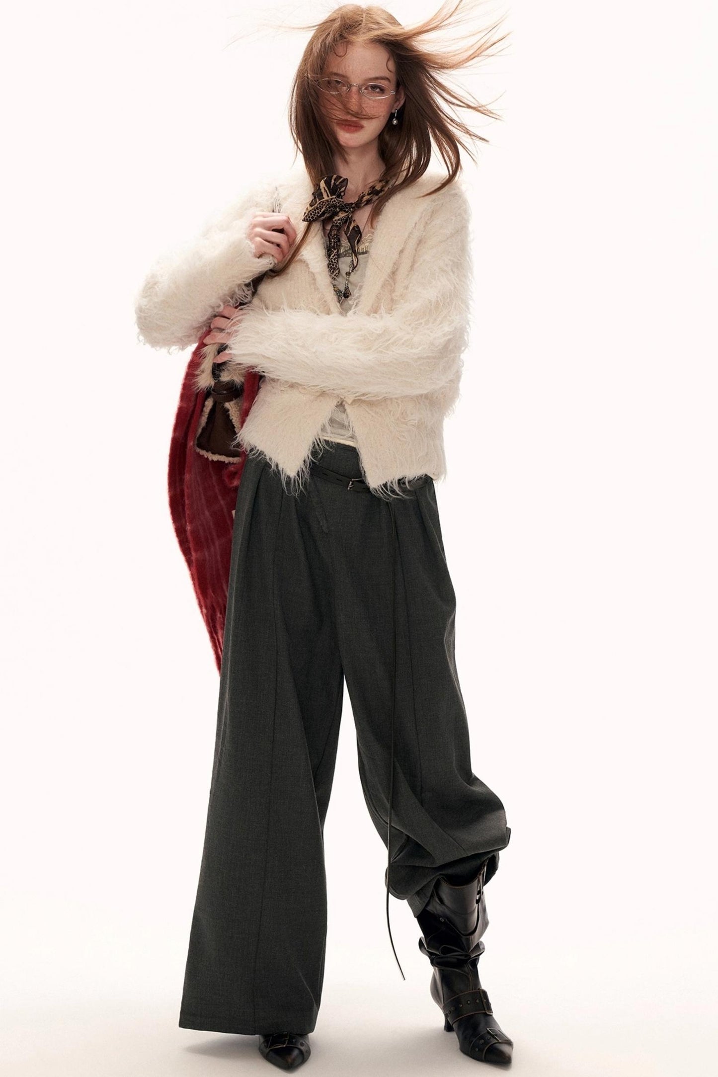 Lapel Yarn Fleece Cardigan