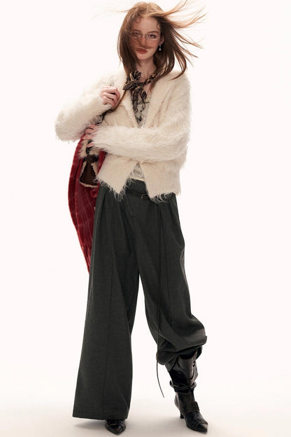 Lapel Yarn Fleece Cardigan