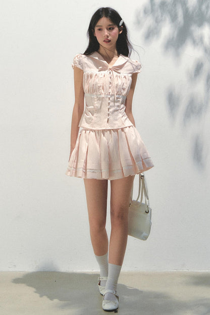 Pink Navy Lycra Top Set-Up