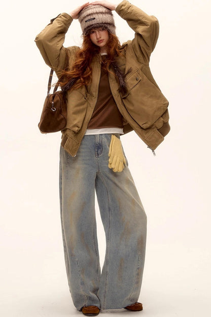 Vintage Washed Distressed Denim Pants