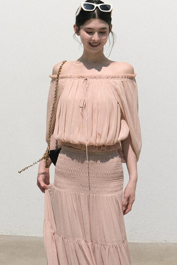 Airy Off-Shoulder Chiffon Blouse
