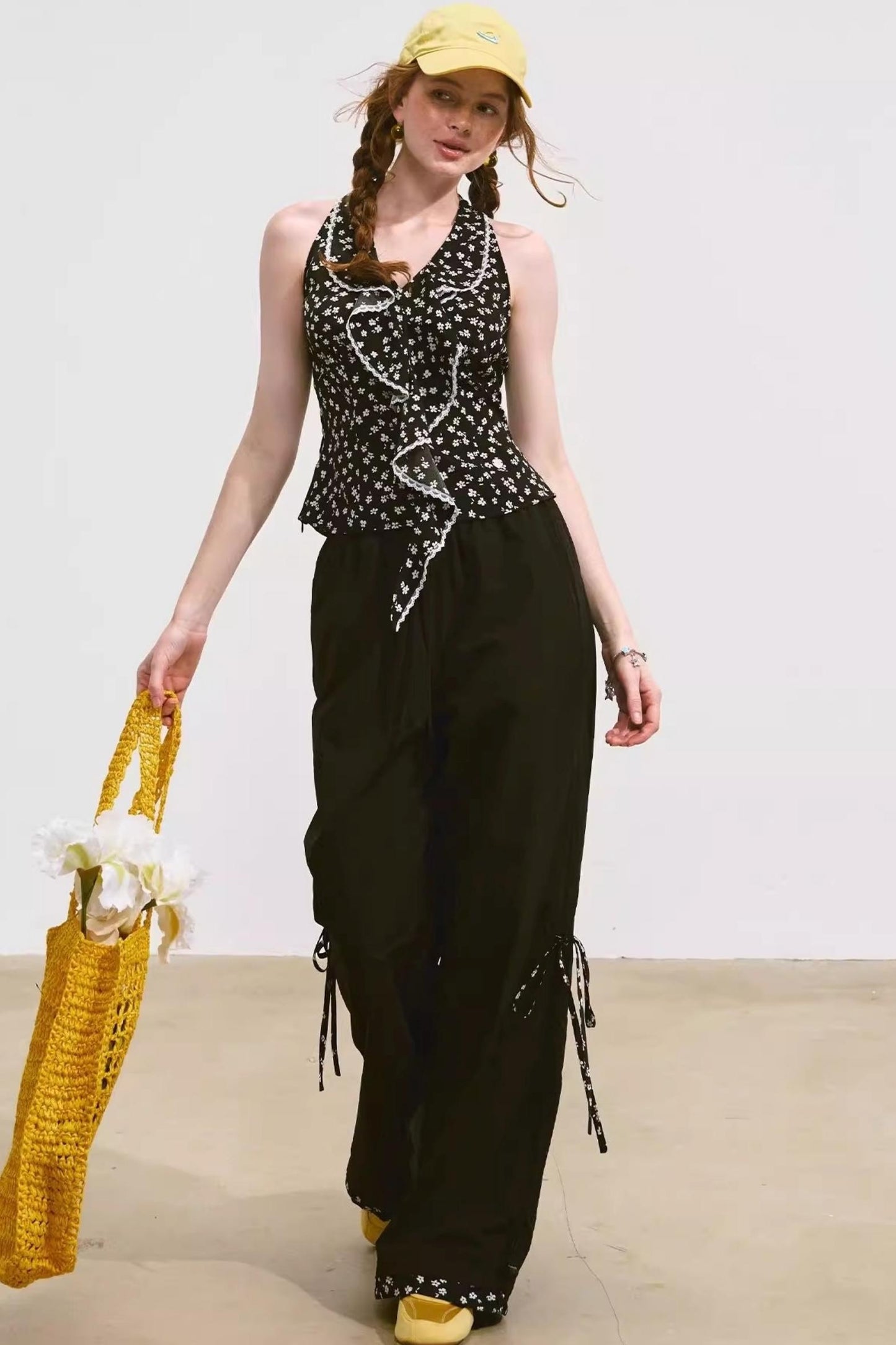 Floral Patchwork Plaid Trousers