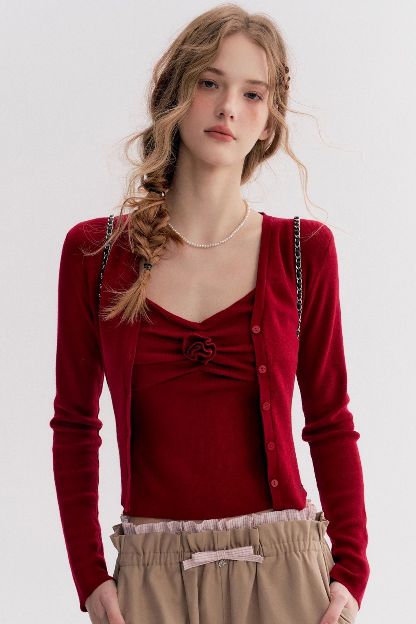 Red Knit Suspender Set