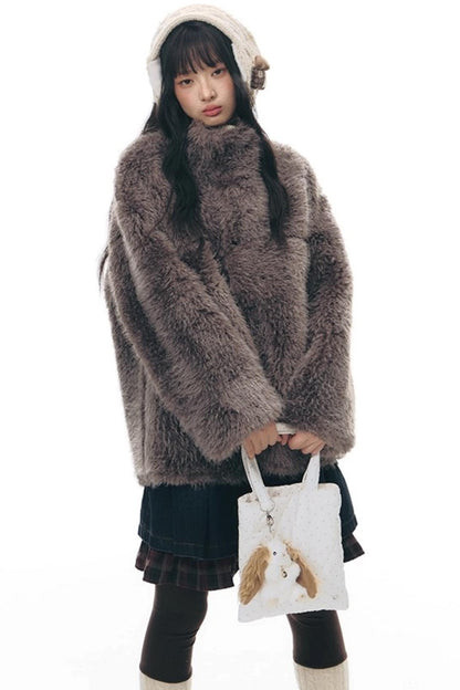 Reversible Polka Dot Fur Coat