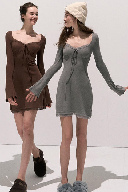 Lace Stitched Knit Waist Dress