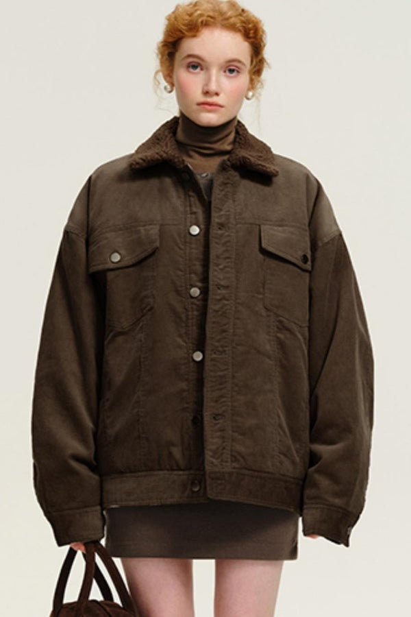 빈티지 코듀로이 양모 라펠 코트 