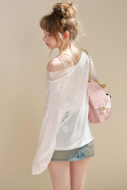 Blusa in Lyocell con Spalle Scoperte e Rose