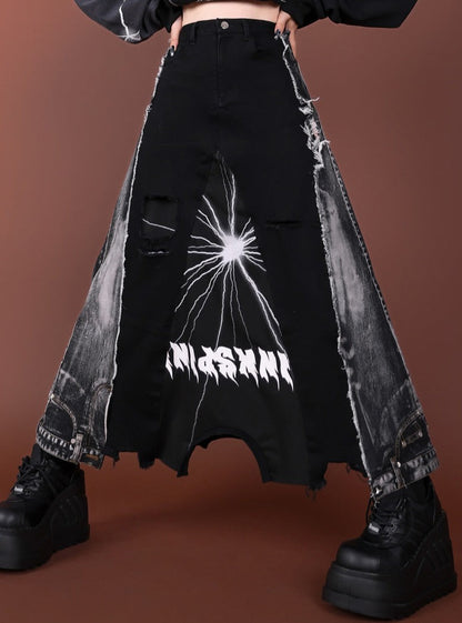 Laser print denim Skirt