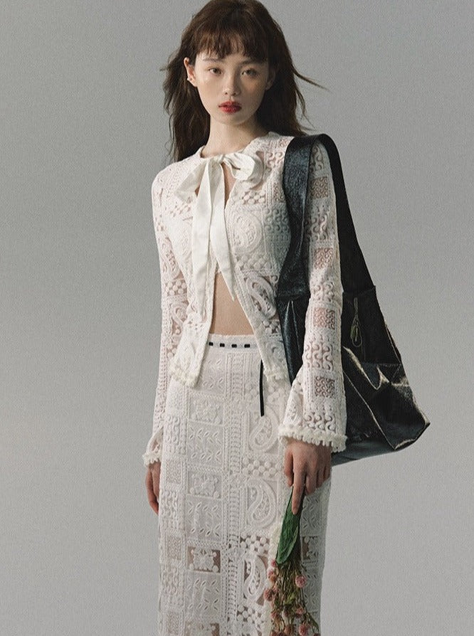 Lace top with long skirt high-end two-piece Set